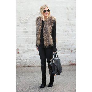 NWT Via Spiga Brown Multi Faux Fur Vest